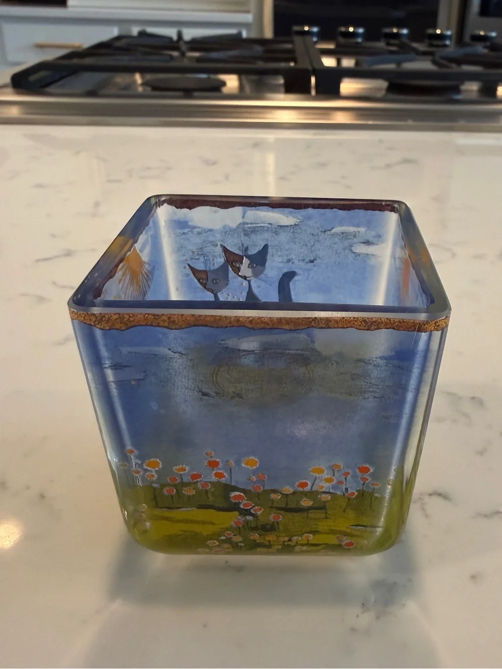 Goebel Bella Giornata Rosina Wachtmeister Handmade Glass Cat Votive Candle Holde